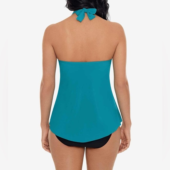 Magicsuit Sophie Tankini Top Swim Pacific Blue Solid Cowl Neck Halter Sz 8 - Picture 4 of 12